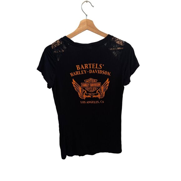Harley Davidson Black Lace Shoulder Tee Women's Size M Short Sleeve LA Tshirt - Picture 4 of 5